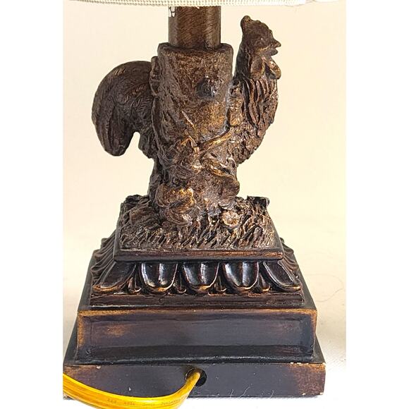 LAMP/TABLE-Rooster-Resin, Brown Rubbed Gold Finish, Toggle Switch, With Shade - Picture 4 of 16